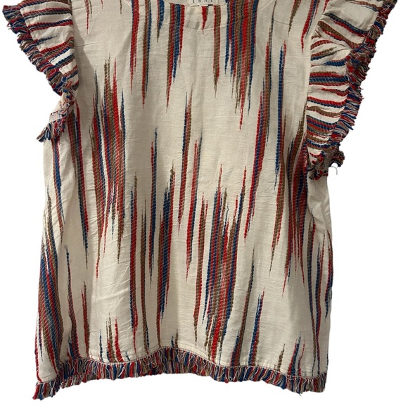 THML Boho textured Aztec look fringed shirt with short flutter sleeves Large - Picture 3 of 12